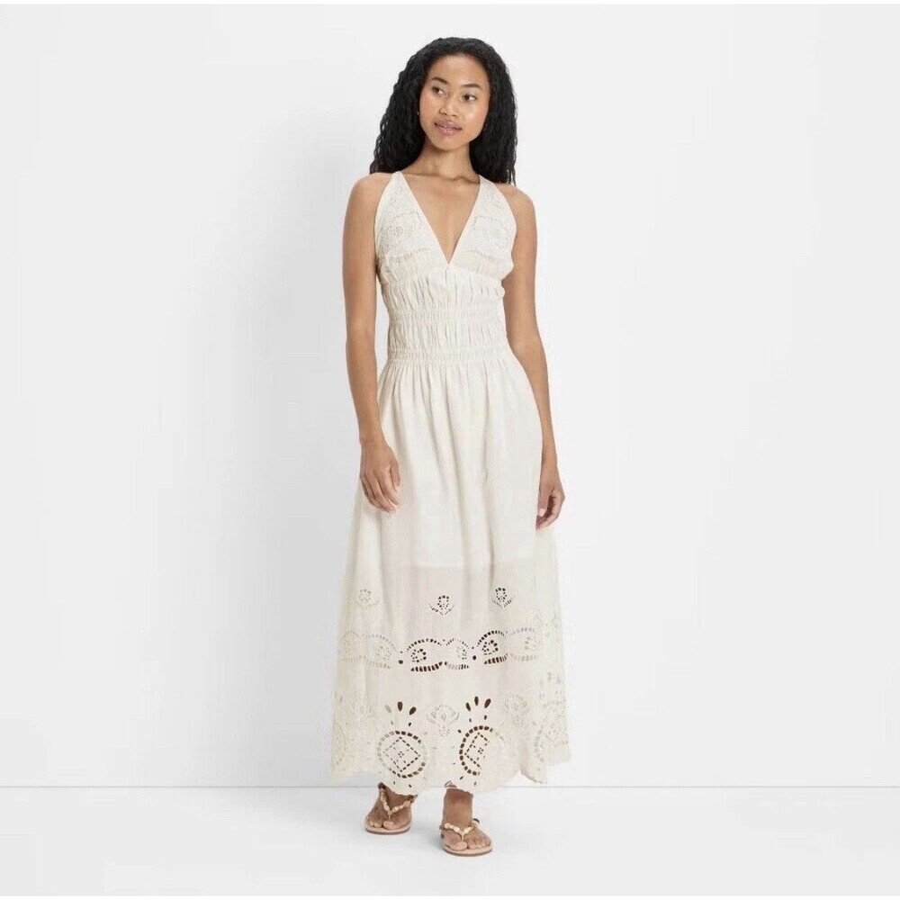 NWT Future Collective Women's Eyelet Maxi A-Line Dress XL Beach Vacation Resort - Picture 3 of 15